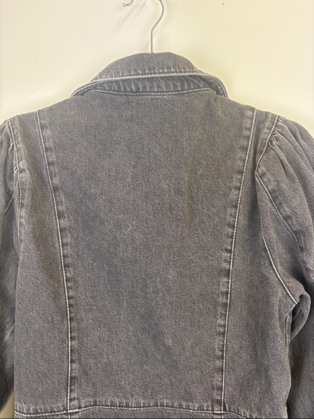 Free People Black Denim Mini Dress Puff Sleeve Snap Front Shirt Dress Sz Medium - Picture 11 of 12